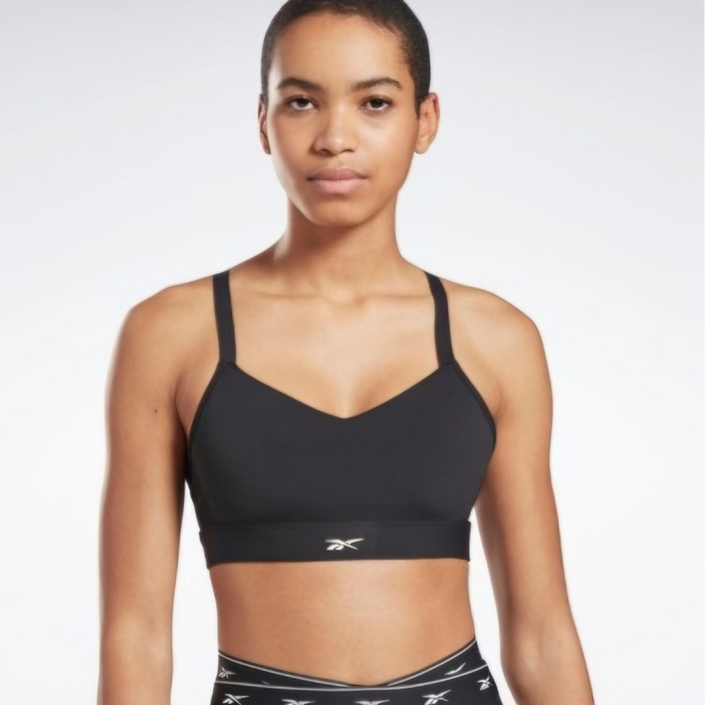 Reebok Lux Strappy Medium-Impact Black Sports Bra Women's Size Small